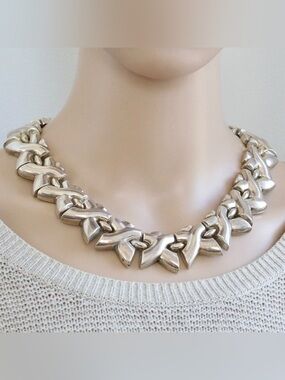Vintage Sterling Silver X Link Collar Necklace Heavy 250+ Grams